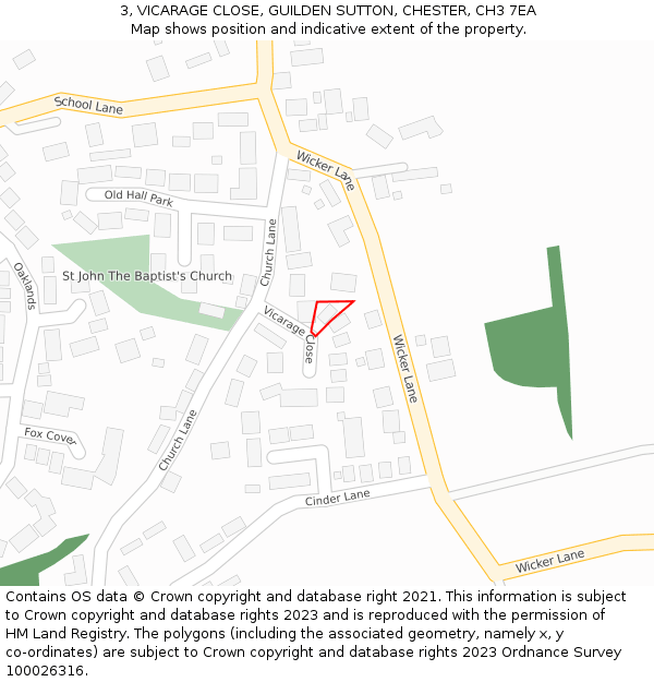 3, VICARAGE CLOSE, GUILDEN SUTTON, CHESTER, CH3 7EA: Location map and indicative extent of plot