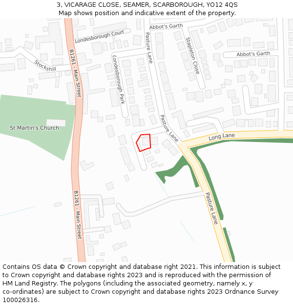 3, VICARAGE CLOSE, SEAMER, SCARBOROUGH, YO12 4QS: Location map and indicative extent of plot