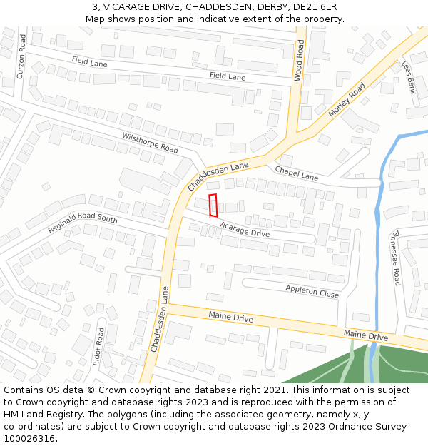 3, VICARAGE DRIVE, CHADDESDEN, DERBY, DE21 6LR: Location map and indicative extent of plot
