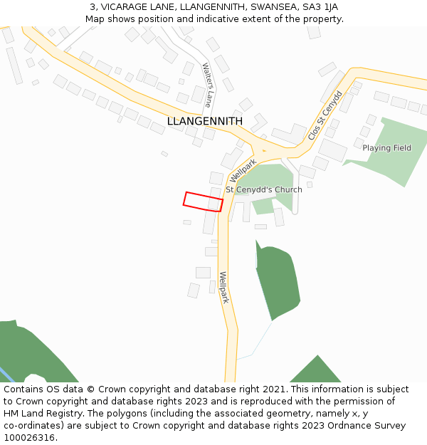 3, VICARAGE LANE, LLANGENNITH, SWANSEA, SA3 1JA: Location map and indicative extent of plot