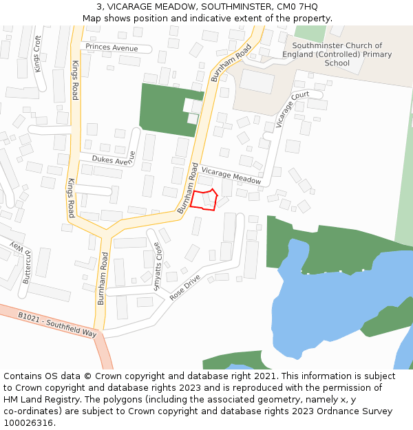 3, VICARAGE MEADOW, SOUTHMINSTER, CM0 7HQ: Location map and indicative extent of plot