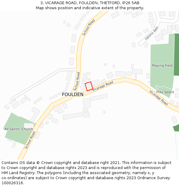 3, VICARAGE ROAD, FOULDEN, THETFORD, IP26 5AB: Location map and indicative extent of plot