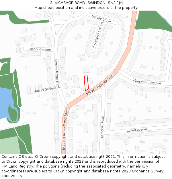 3, VICARAGE ROAD, SWINDON, SN2 1JH: Location map and indicative extent of plot