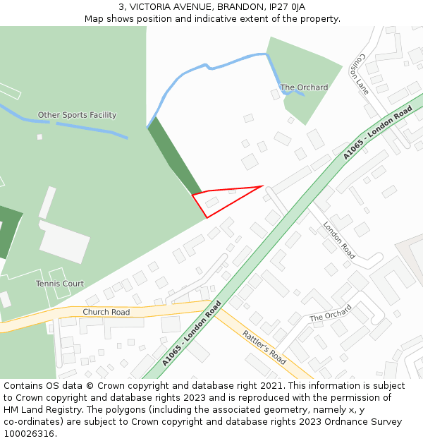 3, VICTORIA AVENUE, BRANDON, IP27 0JA: Location map and indicative extent of plot