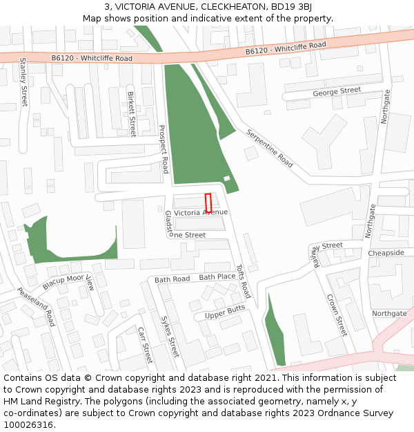 3, VICTORIA AVENUE, CLECKHEATON, BD19 3BJ: Location map and indicative extent of plot