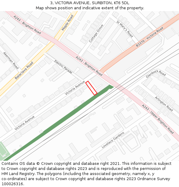 3, VICTORIA AVENUE, SURBITON, KT6 5DL: Location map and indicative extent of plot