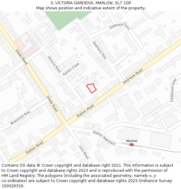 3, VICTORIA GARDENS, MARLOW, SL7 1GP: Location map and indicative extent of plot