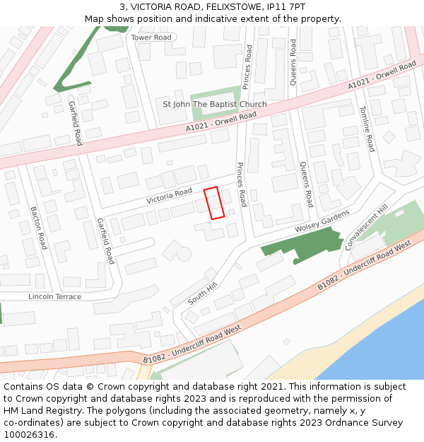 3, VICTORIA ROAD, FELIXSTOWE, IP11 7PT: Location map and indicative extent of plot