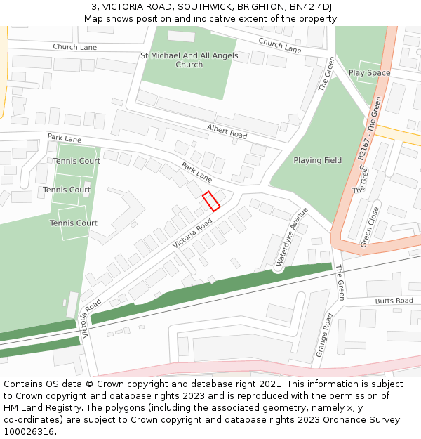 3, VICTORIA ROAD, SOUTHWICK, BRIGHTON, BN42 4DJ: Location map and indicative extent of plot