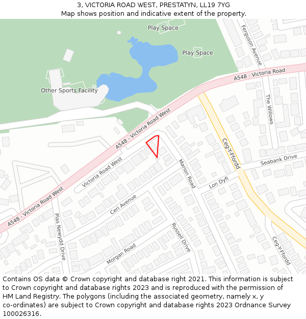 3, VICTORIA ROAD WEST, PRESTATYN, LL19 7YG: Location map and indicative extent of plot