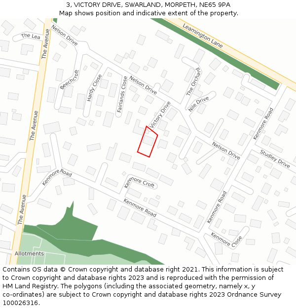 3, VICTORY DRIVE, SWARLAND, MORPETH, NE65 9PA: Location map and indicative extent of plot