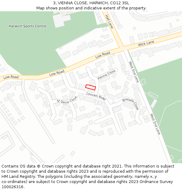 3, VIENNA CLOSE, HARWICH, CO12 3SL: Location map and indicative extent of plot