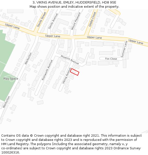 3, VIKING AVENUE, EMLEY, HUDDERSFIELD, HD8 9SE: Location map and indicative extent of plot