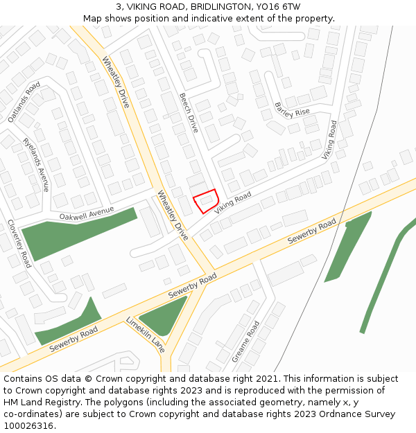 3, VIKING ROAD, BRIDLINGTON, YO16 6TW: Location map and indicative extent of plot