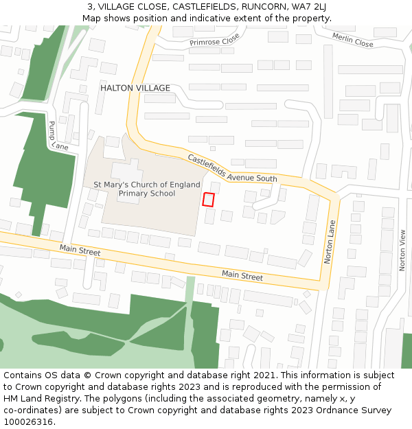 3, VILLAGE CLOSE, CASTLEFIELDS, RUNCORN, WA7 2LJ: Location map and indicative extent of plot