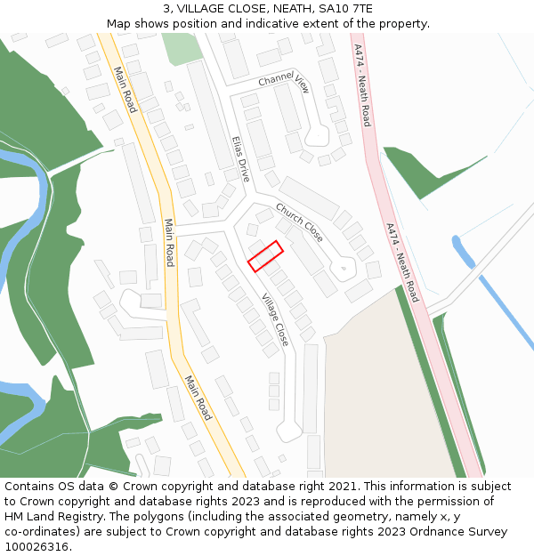 3, VILLAGE CLOSE, NEATH, SA10 7TE: Location map and indicative extent of plot