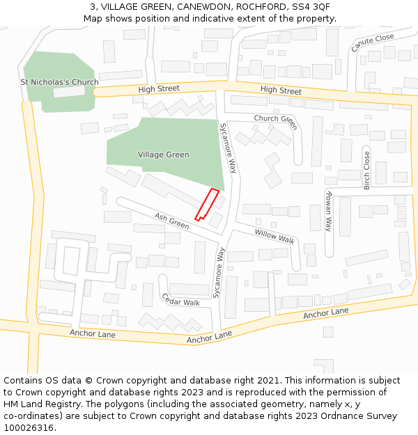 3, VILLAGE GREEN, CANEWDON, ROCHFORD, SS4 3QF: Location map and indicative extent of plot