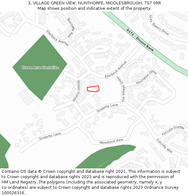 3, VILLAGE GREEN VIEW, NUNTHORPE, MIDDLESBROUGH, TS7 0RR: Location map and indicative extent of plot
