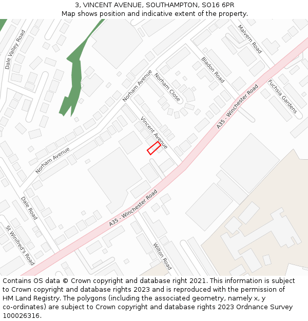 3, VINCENT AVENUE, SOUTHAMPTON, SO16 6PR: Location map and indicative extent of plot