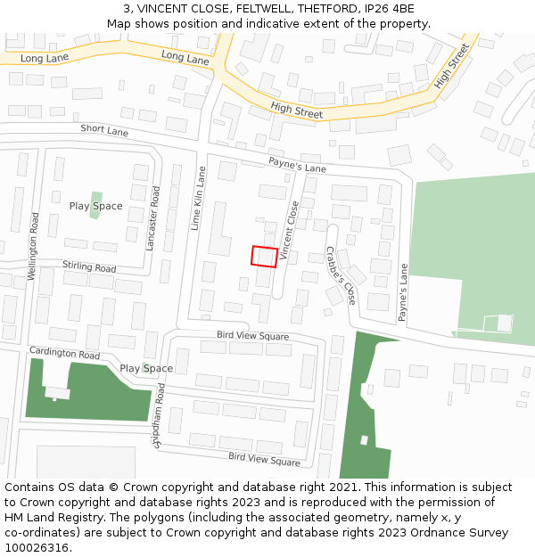 3, VINCENT CLOSE, FELTWELL, THETFORD, IP26 4BE: Location map and indicative extent of plot
