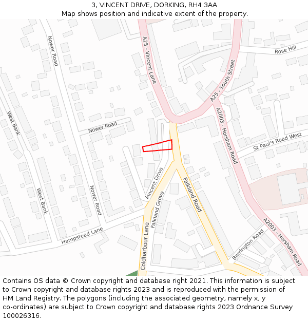 3, VINCENT DRIVE, DORKING, RH4 3AA: Location map and indicative extent of plot