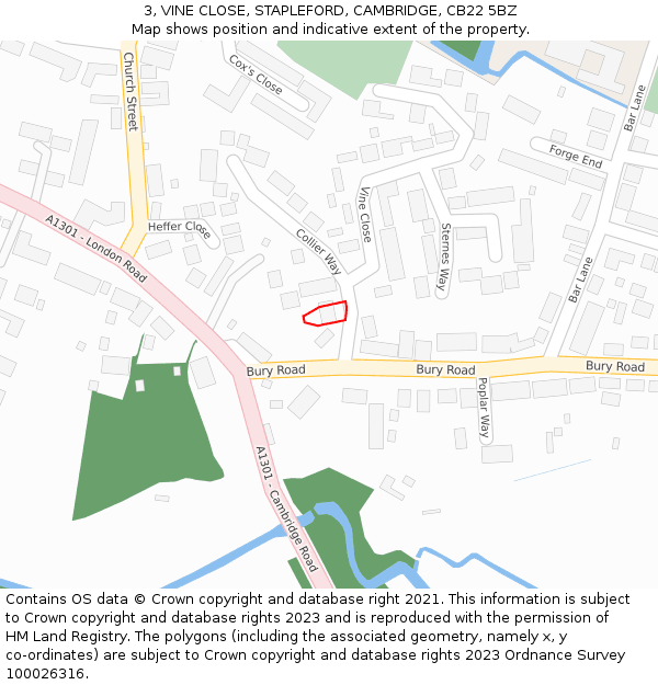 3, VINE CLOSE, STAPLEFORD, CAMBRIDGE, CB22 5BZ: Location map and indicative extent of plot