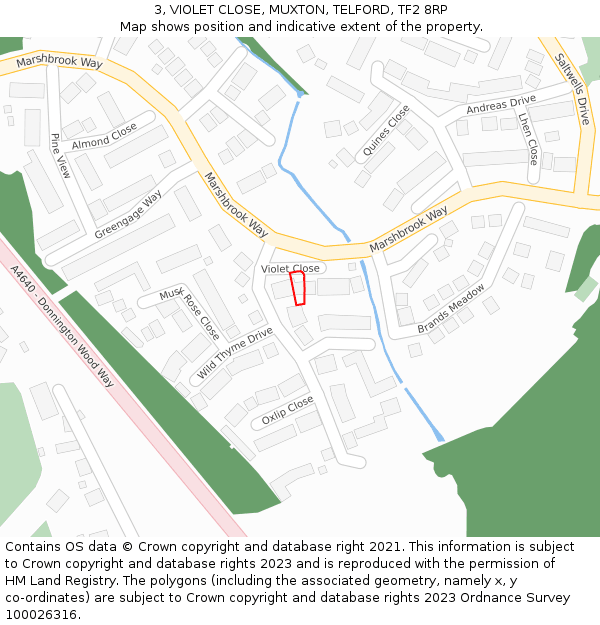 3, VIOLET CLOSE, MUXTON, TELFORD, TF2 8RP: Location map and indicative extent of plot