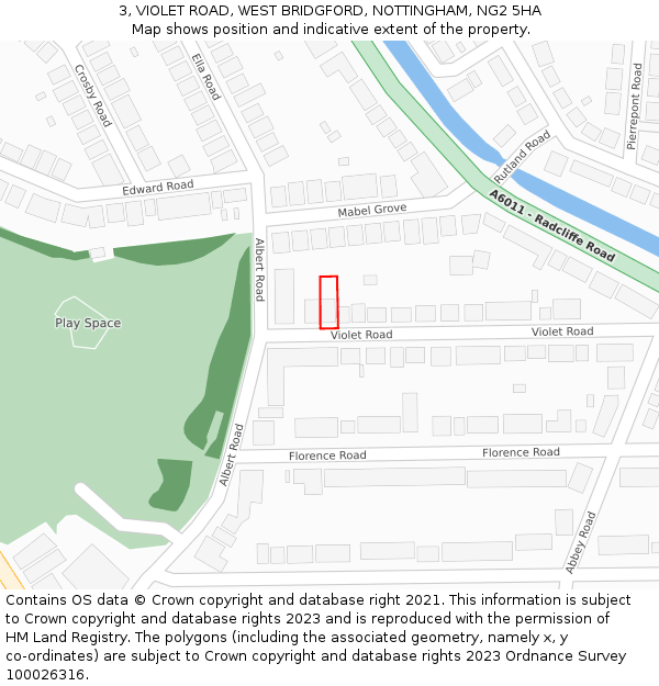 3, VIOLET ROAD, WEST BRIDGFORD, NOTTINGHAM, NG2 5HA: Location map and indicative extent of plot