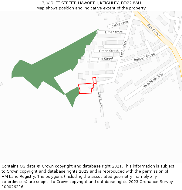 3, VIOLET STREET, HAWORTH, KEIGHLEY, BD22 8AU: Location map and indicative extent of plot