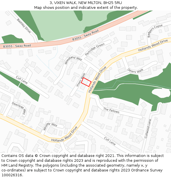 3, VIXEN WALK, NEW MILTON, BH25 5RU: Location map and indicative extent of plot