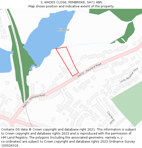 3, WADES CLOSE, PEMBROKE, SA71 4BN: Location map and indicative extent of plot