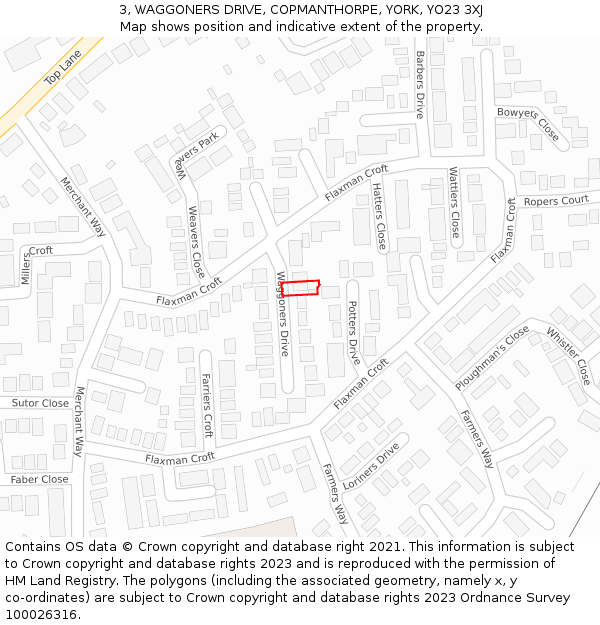 3, WAGGONERS DRIVE, COPMANTHORPE, YORK, YO23 3XJ: Location map and indicative extent of plot