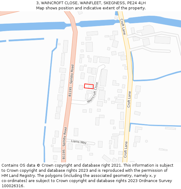 3, WAINCROFT CLOSE, WAINFLEET, SKEGNESS, PE24 4LH: Location map and indicative extent of plot