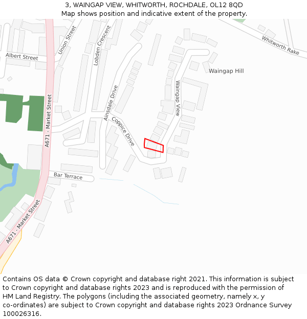 3, WAINGAP VIEW, WHITWORTH, ROCHDALE, OL12 8QD: Location map and indicative extent of plot