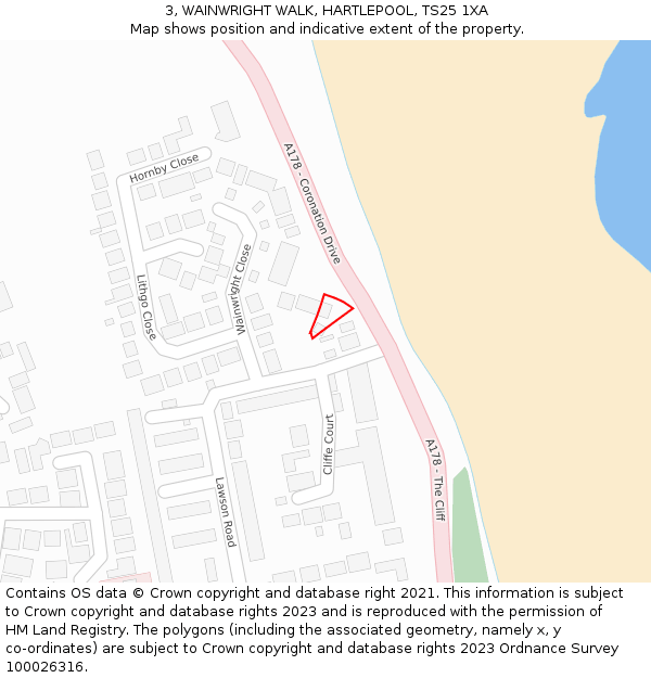 3, WAINWRIGHT WALK, HARTLEPOOL, TS25 1XA: Location map and indicative extent of plot