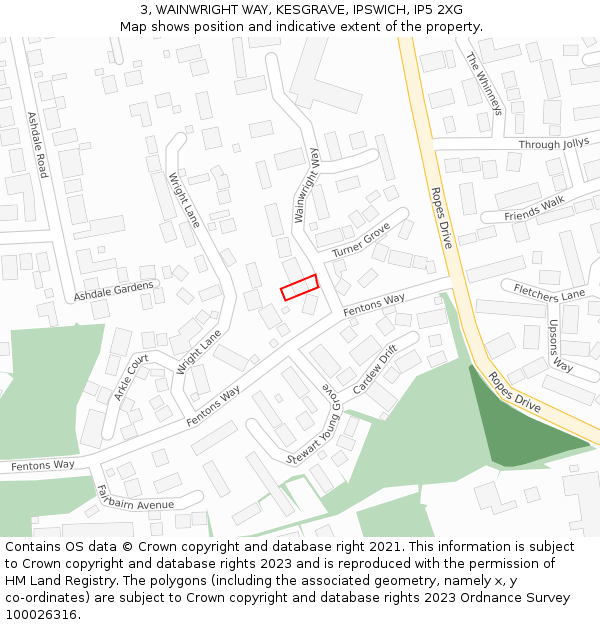 3, WAINWRIGHT WAY, KESGRAVE, IPSWICH, IP5 2XG: Location map and indicative extent of plot