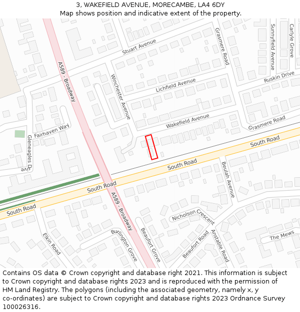 3, WAKEFIELD AVENUE, MORECAMBE, LA4 6DY: Location map and indicative extent of plot