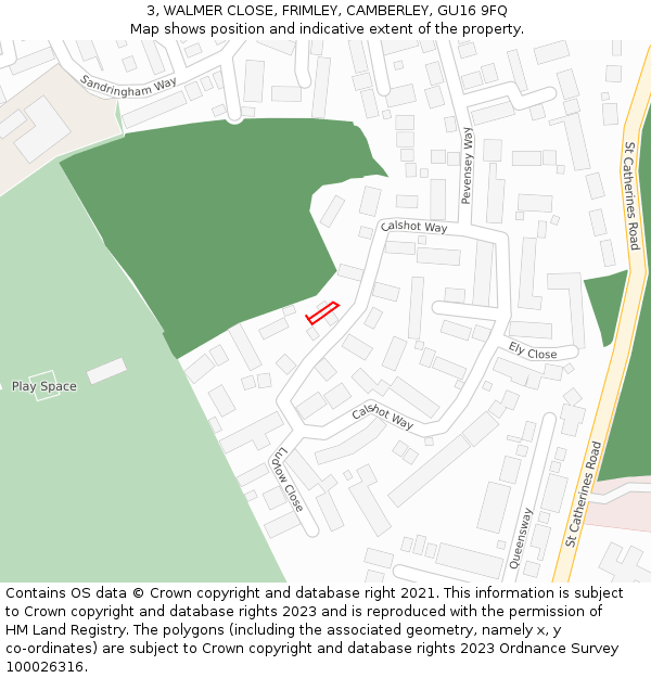 3, WALMER CLOSE, FRIMLEY, CAMBERLEY, GU16 9FQ: Location map and indicative extent of plot