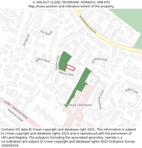 3, WALNUT CLOSE, TAVERHAM, NORWICH, NR8 6YN: Location map and indicative extent of plot