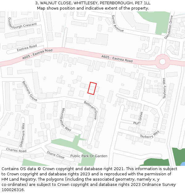 3, WALNUT CLOSE, WHITTLESEY, PETERBOROUGH, PE7 1LL: Location map and indicative extent of plot