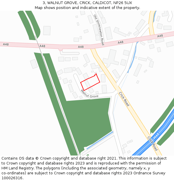 3, WALNUT GROVE, CRICK, CALDICOT, NP26 5UX: Location map and indicative extent of plot