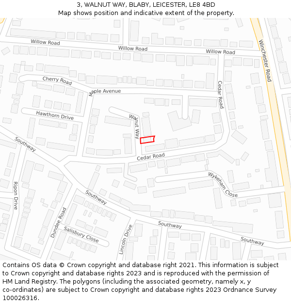 3, WALNUT WAY, BLABY, LEICESTER, LE8 4BD: Location map and indicative extent of plot