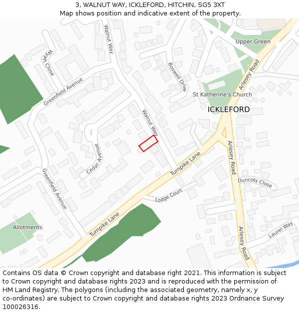 3, WALNUT WAY, ICKLEFORD, HITCHIN, SG5 3XT: Location map and indicative extent of plot