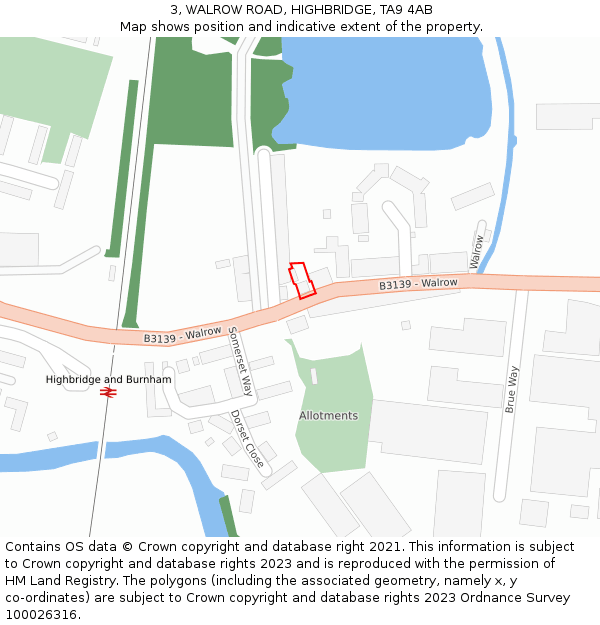 3, WALROW ROAD, HIGHBRIDGE, TA9 4AB: Location map and indicative extent of plot