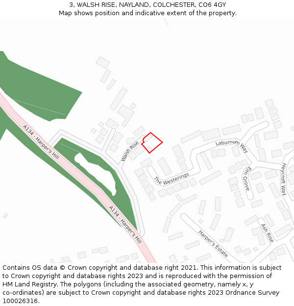 3, WALSH RISE, NAYLAND, COLCHESTER, CO6 4GY: Location map and indicative extent of plot