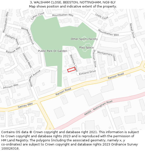 3, WALSHAM CLOSE, BEESTON, NOTTINGHAM, NG9 6LY: Location map and indicative extent of plot