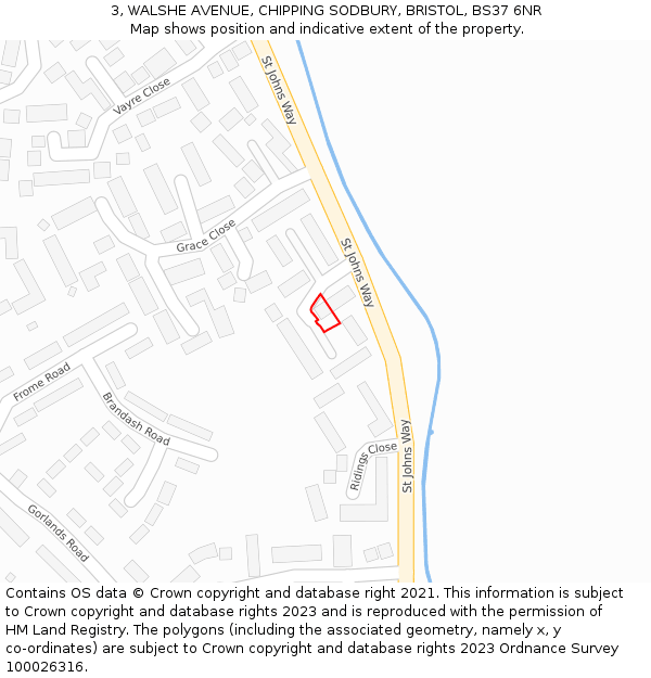 3, WALSHE AVENUE, CHIPPING SODBURY, BRISTOL, BS37 6NR: Location map and indicative extent of plot