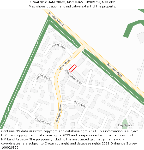 3, WALSINGHAM DRIVE, TAVERHAM, NORWICH, NR8 6FZ: Location map and indicative extent of plot