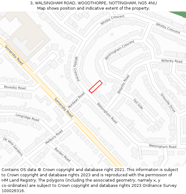 3, WALSINGHAM ROAD, WOODTHORPE, NOTTINGHAM, NG5 4NU: Location map and indicative extent of plot