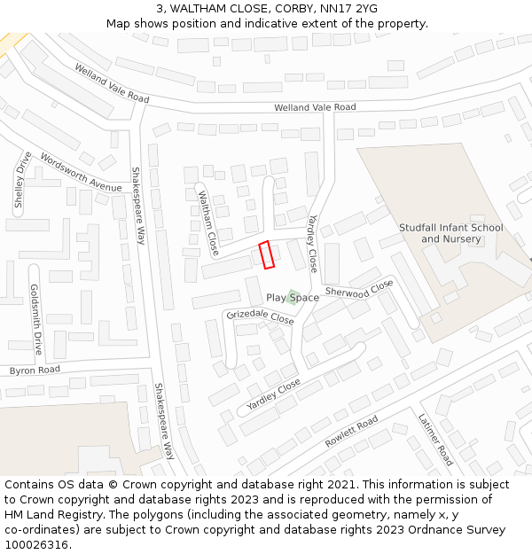 3, WALTHAM CLOSE, CORBY, NN17 2YG: Location map and indicative extent of plot